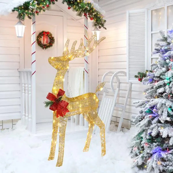 4ft Lighted Reindeer with Sleigh – 90 LEDs, Weatherproof, Includes Stakes & Zip Ties for Indoor/Outdoor Christmas Decor.