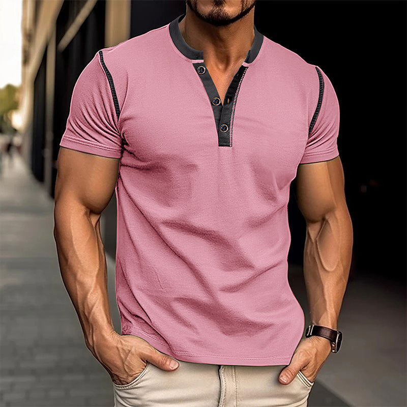 Men's Summer Button Up V-neck Polo Shirt T-shirt