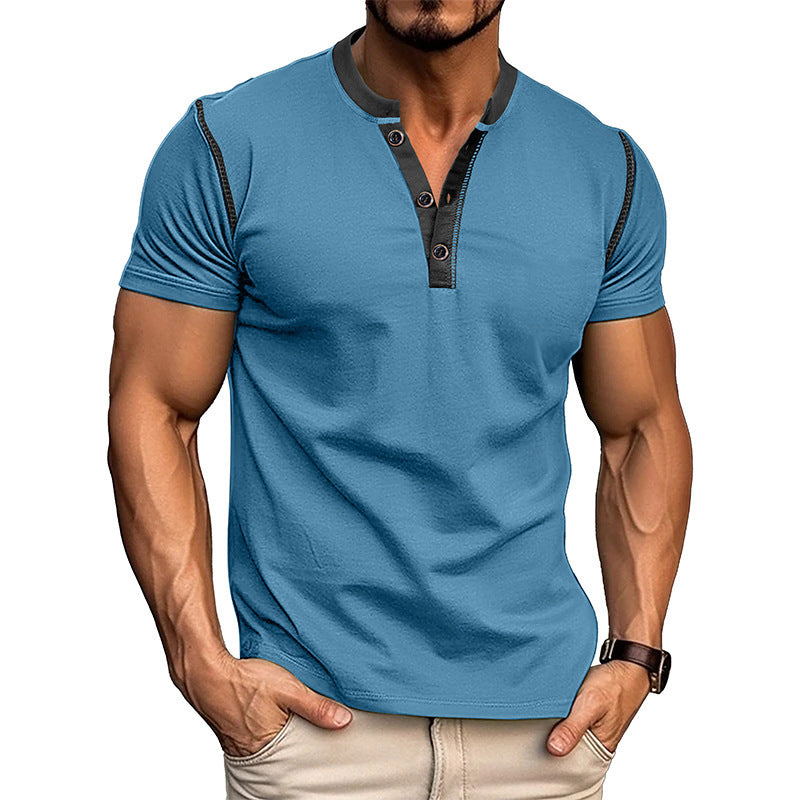 Men's Summer Button Up V-neck Polo Shirt T-shirt