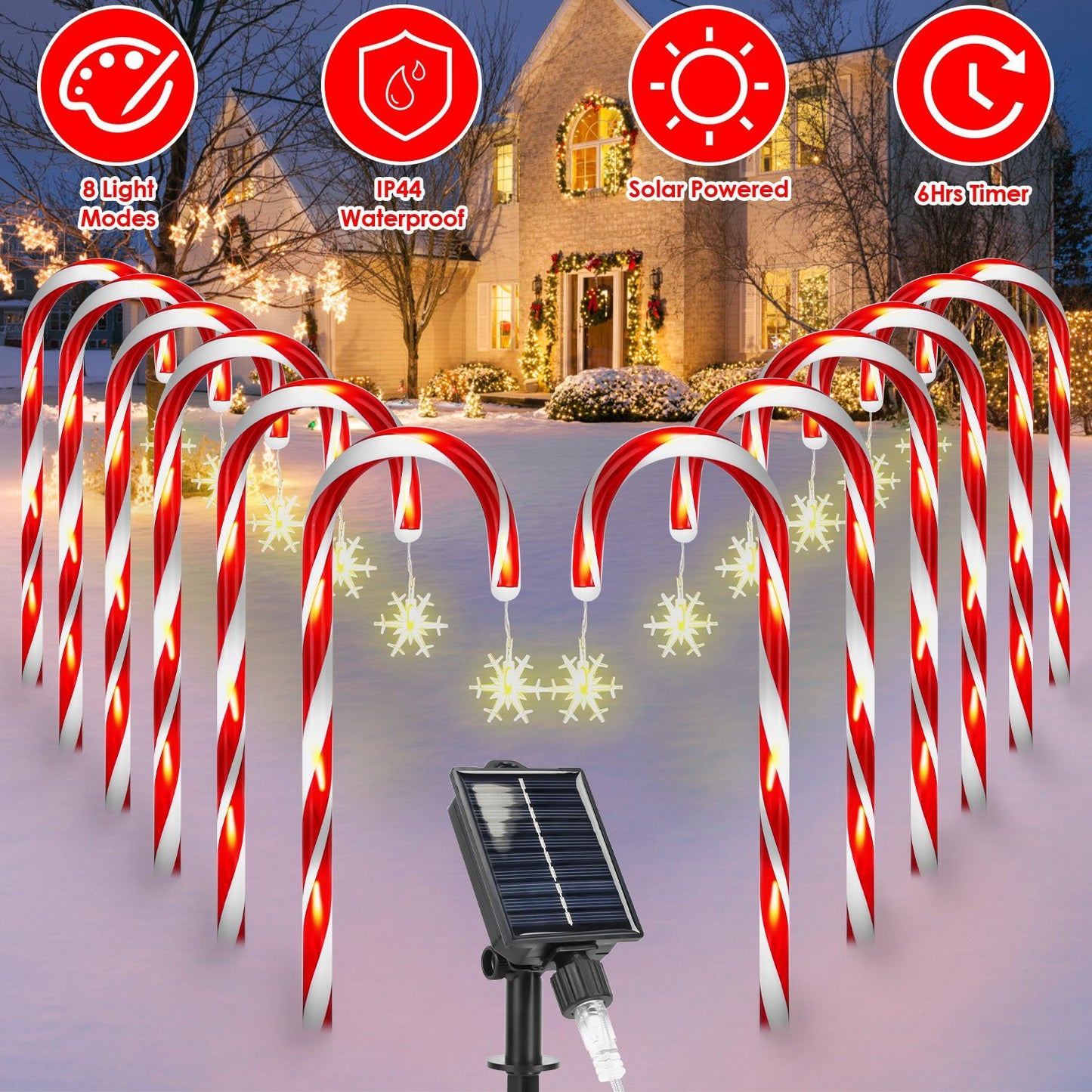 Solar Candy Cane Lights Set – 12 Candies, 72 LEDs, 8 Modes, Timer, Waterproof Pathway Christmas Decor.