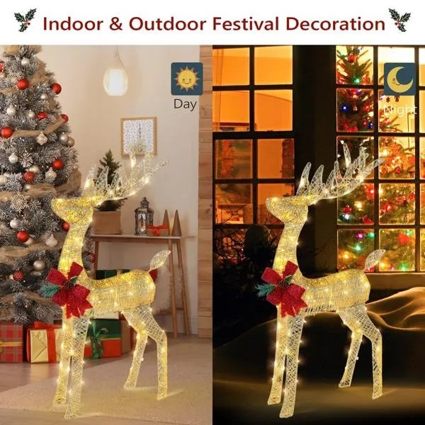 4ft Lighted Reindeer with Sleigh – 90 LEDs, Weatherproof, Includes Stakes & Zip Ties for Indoor/Outdoor Christmas Decor.