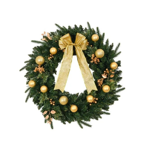24in Pre-Lit Christmas Wreath with Remote – Battery Powered, 50 Warm Lights, 120 Tips & Ornaments for Door or Wall.