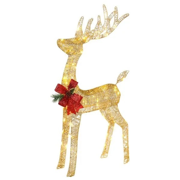 4ft Lighted Reindeer with Sleigh – 90 LEDs, Weatherproof, Includes Stakes & Zip Ties for Indoor/Outdoor Christmas Decor.
