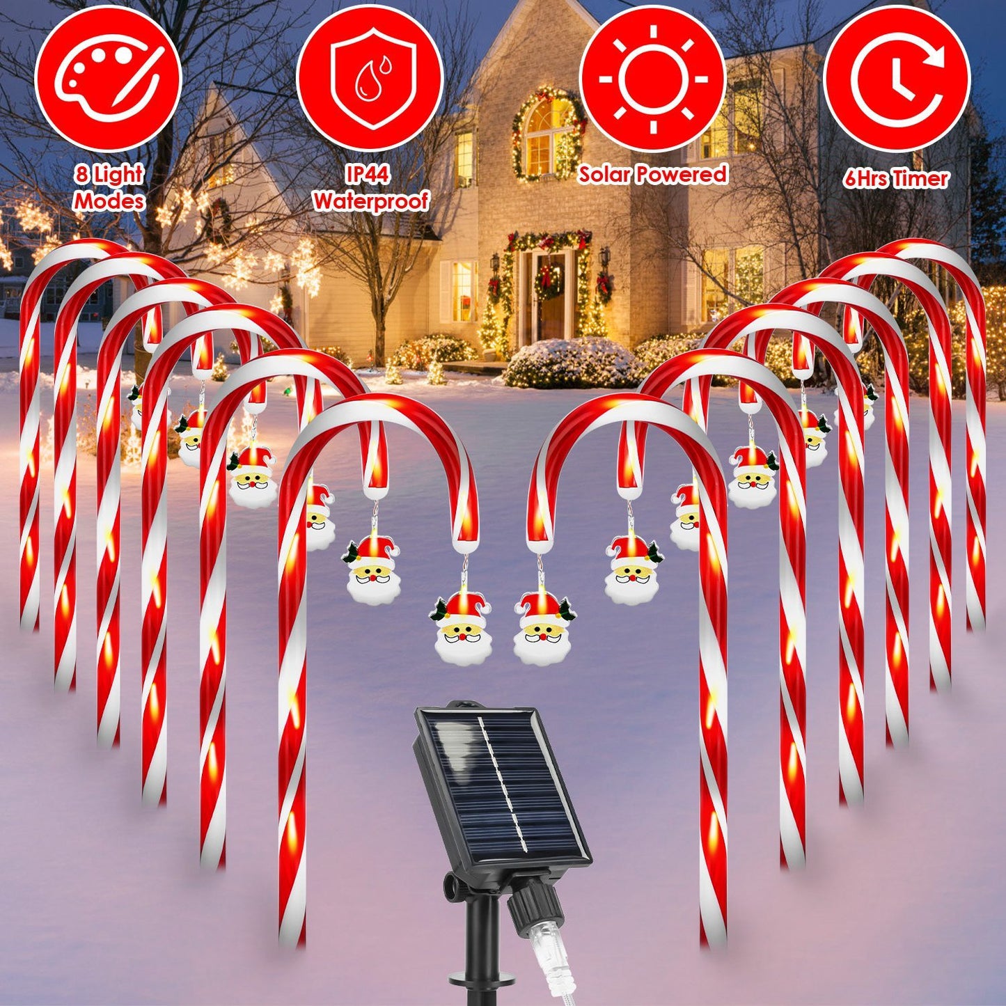 Solar Candy Cane Lights Set – 12 Candies, 72 LEDs, 8 Modes, Timer, Waterproof Pathway Christmas Decor.