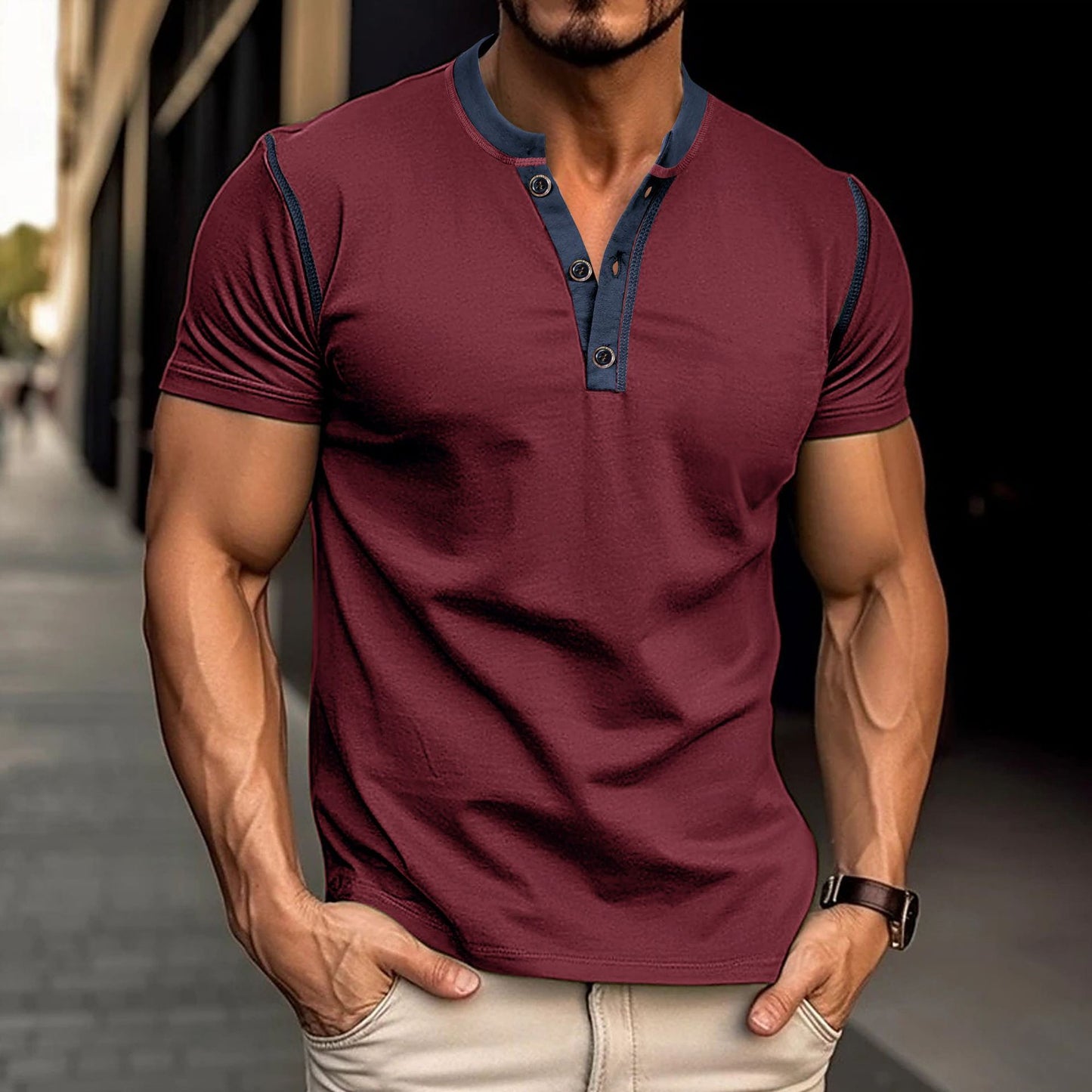 Men's Summer Button Up V-neck Polo Shirt T-shirt