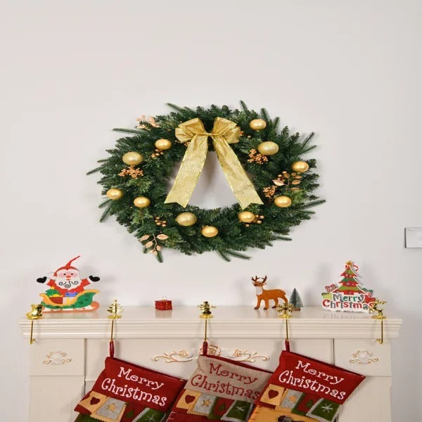 24in Pre-Lit Christmas Wreath with Remote – Battery Powered, 50 Warm Lights, 120 Tips & Ornaments for Door or Wall.