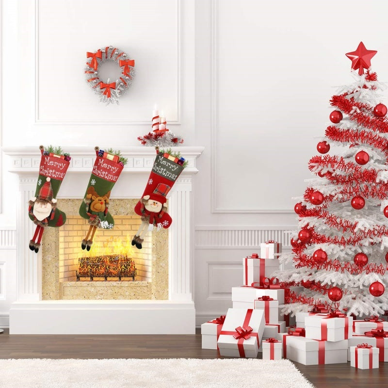 2025 New Year Xmas Big Stockings Set Decorations Christmas 3D Plush Big Sock Christmas Tree Pendant Decorating Supplies
