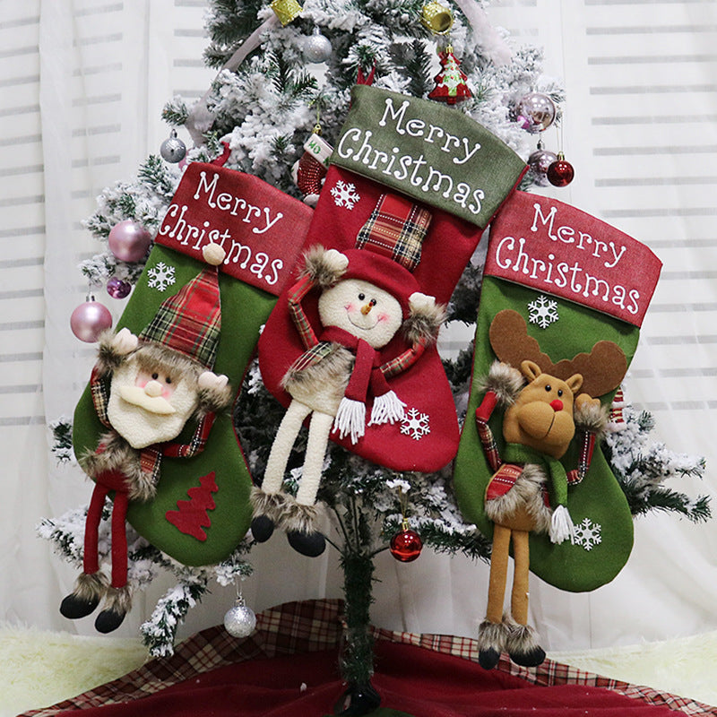 2025 New Year Xmas Big Stockings Set Decorations Christmas 3D Plush Big Sock Christmas Tree Pendant Decorating Supplies