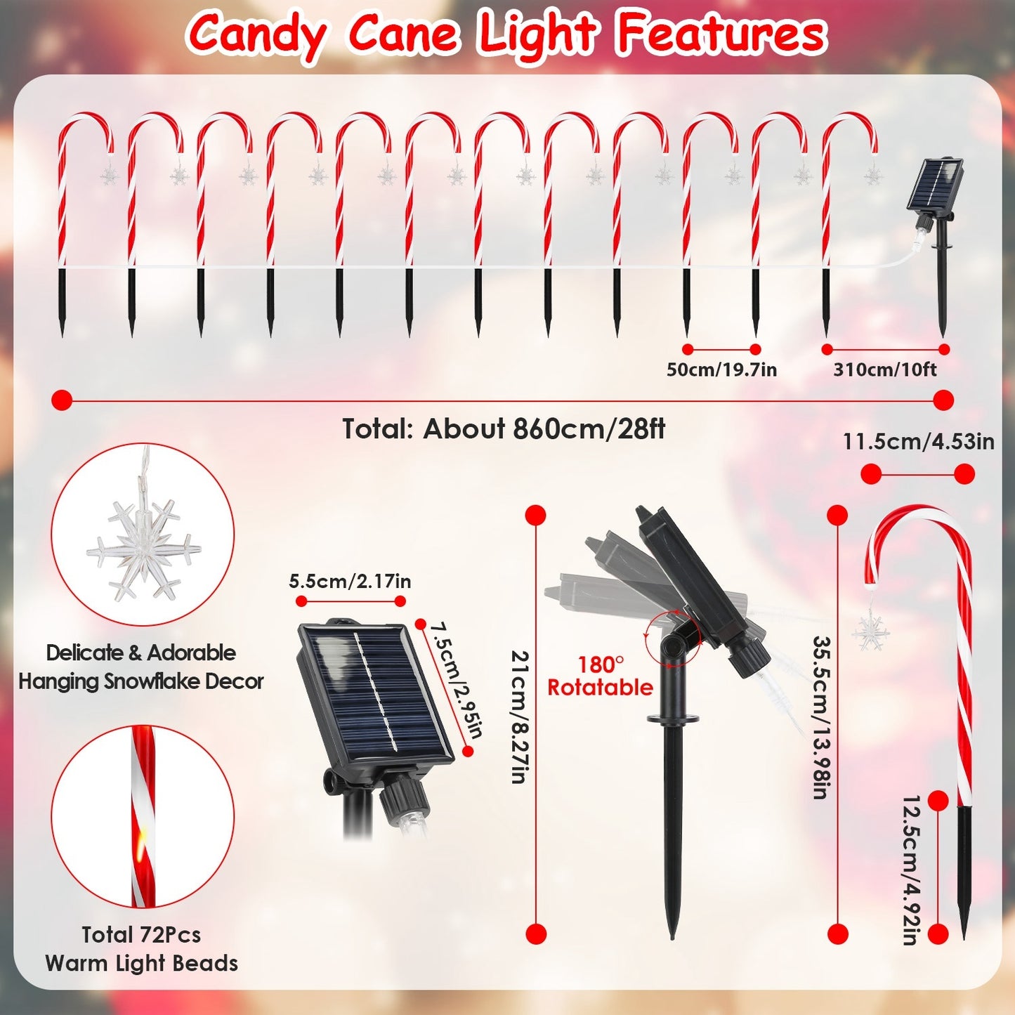 Solar Candy Cane Lights Set – 12 Candies, 72 LEDs, 8 Modes, Timer, Waterproof Pathway Christmas Decor.