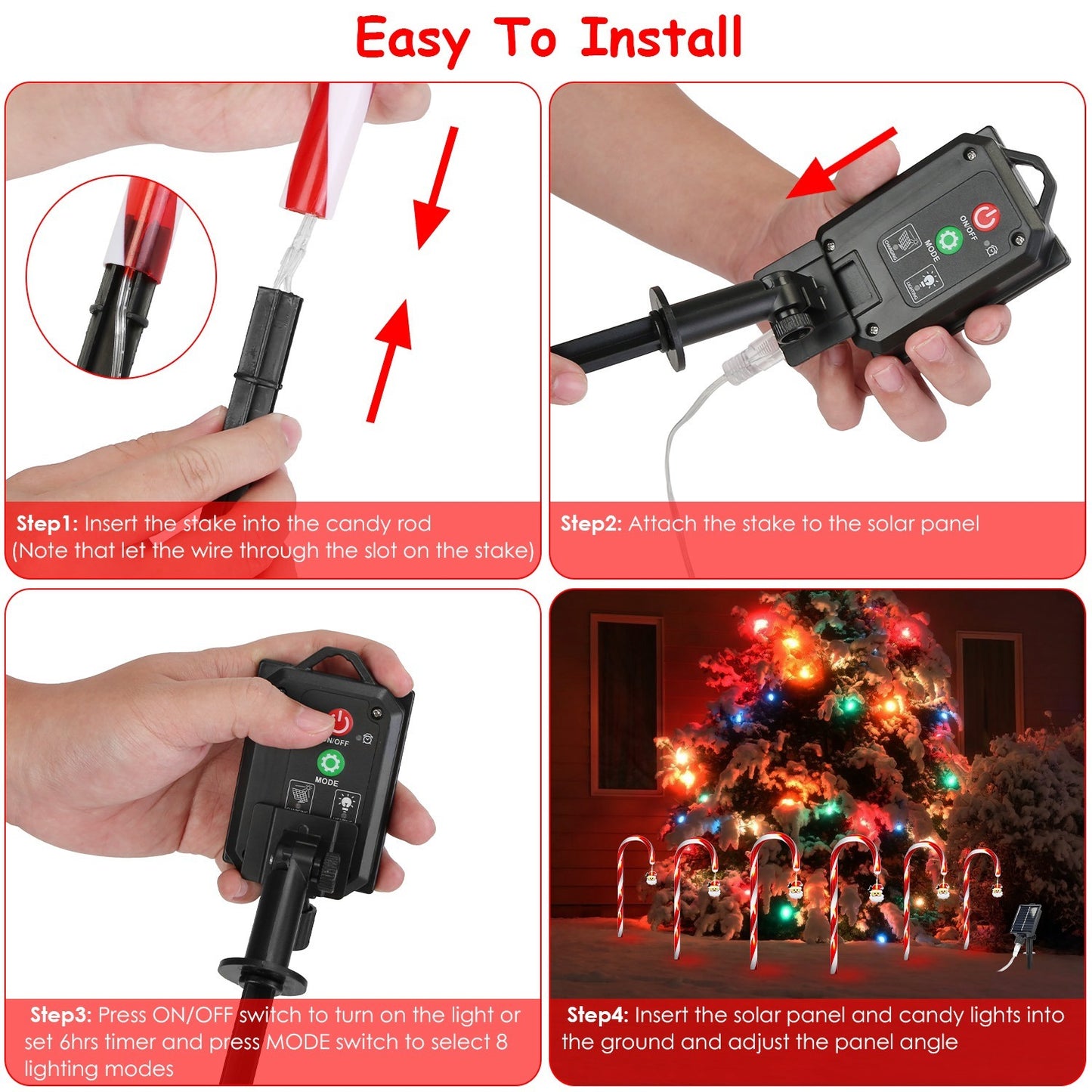 Solar Candy Cane Lights Set – 12 Candies, 72 LEDs, 8 Modes, Timer, Waterproof Pathway Christmas Decor.