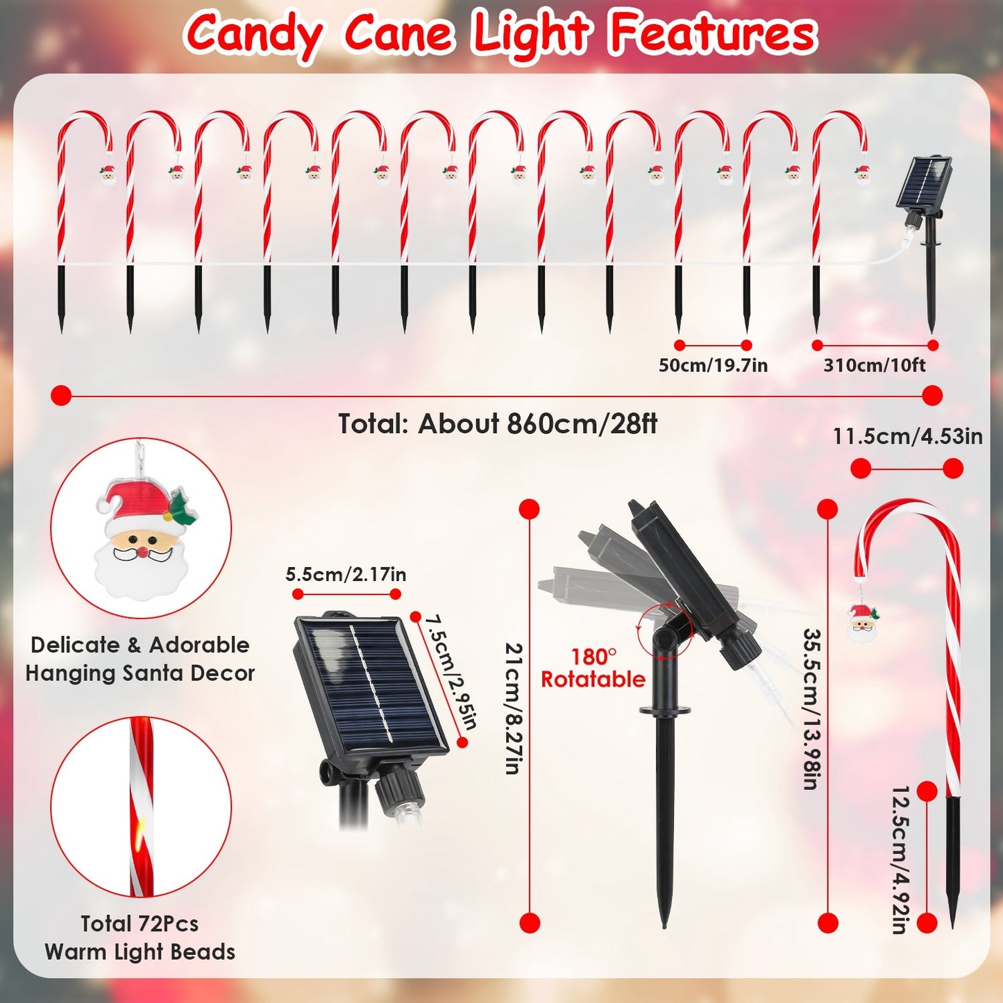 Solar Candy Cane Lights Set – 12 Candies, 72 LEDs, 8 Modes, Timer, Waterproof Pathway Christmas Decor.