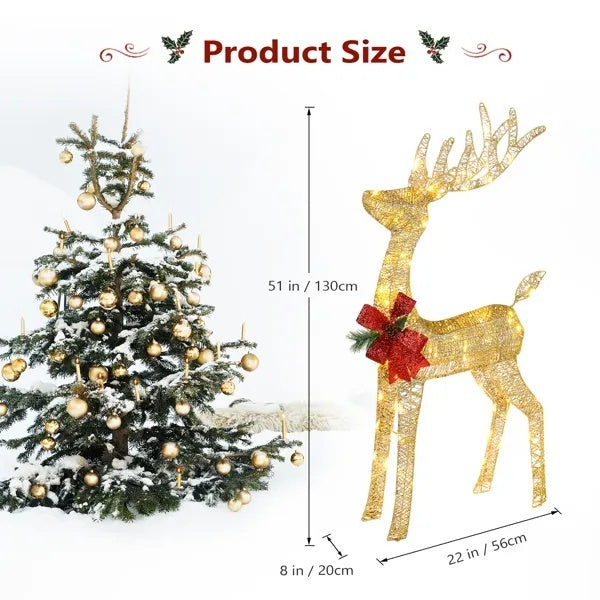 4ft Lighted Reindeer with Sleigh – 90 LEDs, Weatherproof, Includes Stakes & Zip Ties for Indoor/Outdoor Christmas Decor.