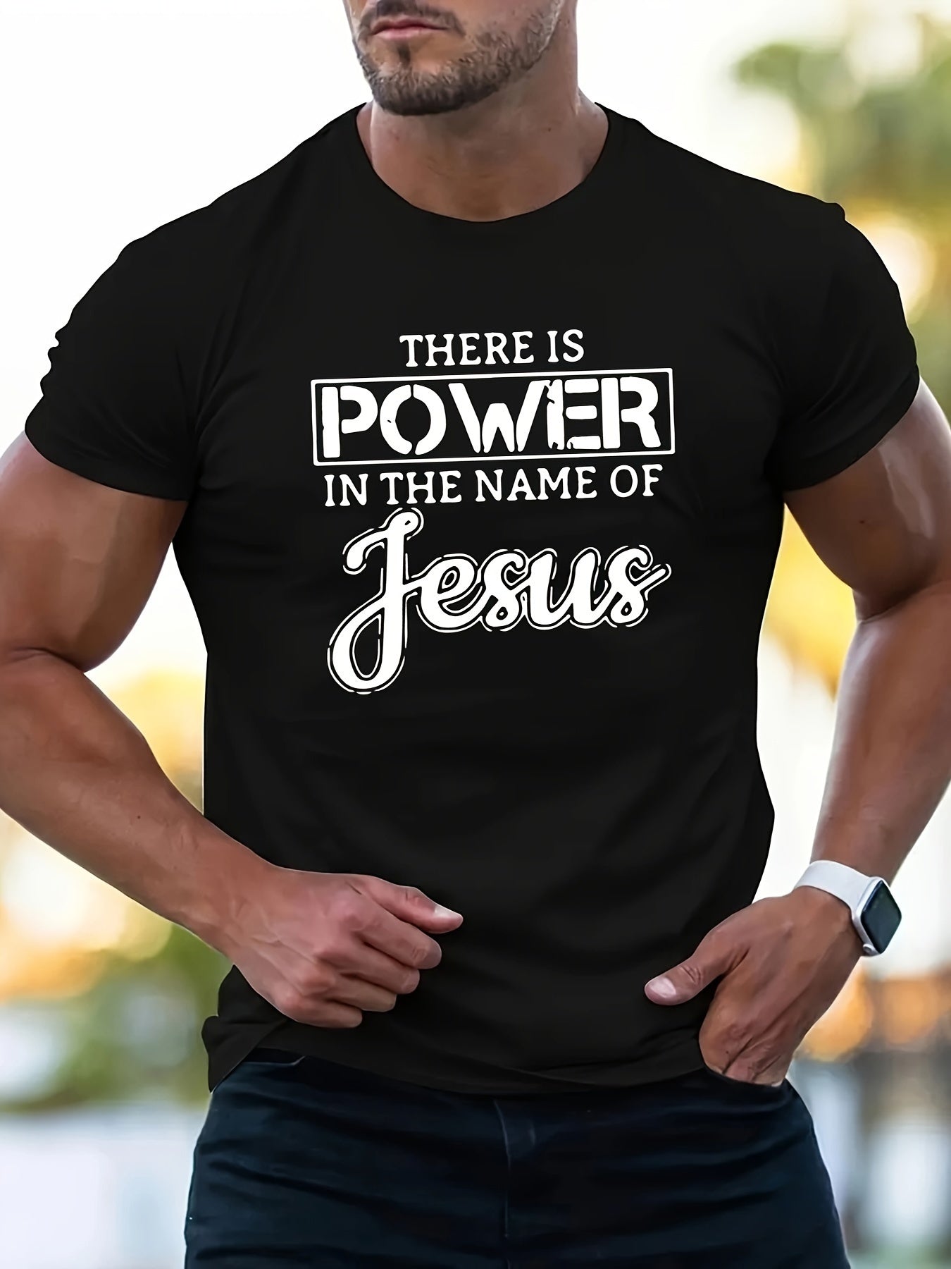 "In The Name of Jesus" Men's T-Shirt – Casual, Lightweight, Comfortable & Breathable Summer Wear.
