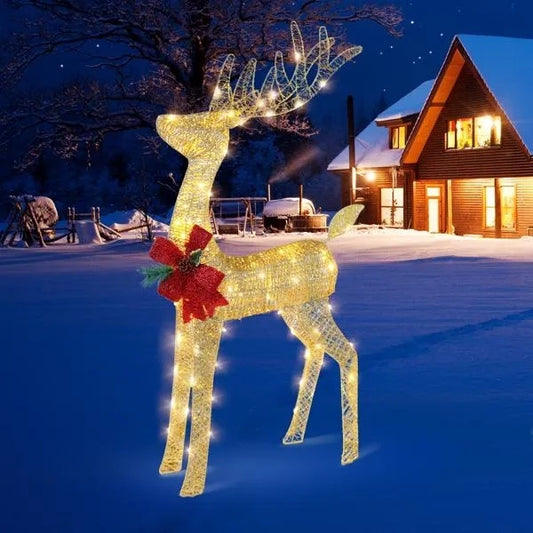4ft Lighted Reindeer with Sleigh – 90 LEDs, Weatherproof, Includes Stakes & Zip Ties for Indoor/Outdoor Christmas Decor.
