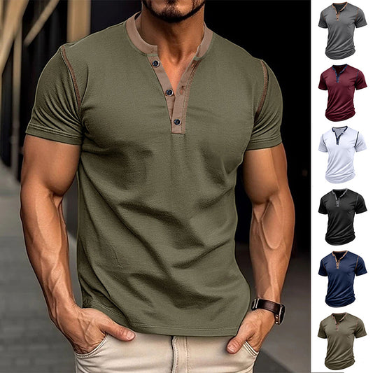 Men's Summer Button Up V-neck Polo Shirt T-shirt